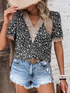 Explore More Collection - Full Size Printed V-Neck Short Sleeve Blouse