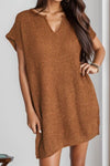 Explore More Collection - Notched Cap Sleeve Mini Sweater Dress