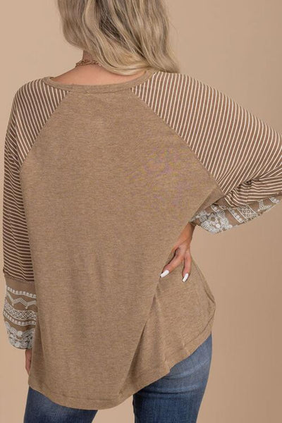 Explore More Collection - Striped Round Neck Long Sleeve Blouse