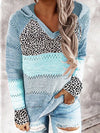 Explore More Collection - Full Size Openwork Leopard Drawstring Hooded Sweater