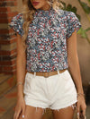 Explore More Collection - Floral Mock Neck Cap Sleeve Blouse