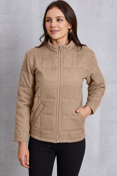 Explore More Collection - Zip Up Mock Neck Pocketed Jacket