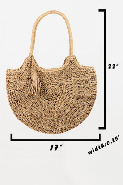 Explore More Collection - Fame Straw Braided Tote Bag with Tassel