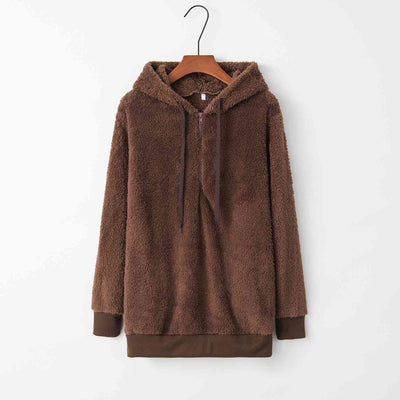 Explore More Collection - Quarter-Zip Drawstring Teddy Hoodie