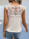 Explore More Collection - Cutout Lace Detail Notched Blouse