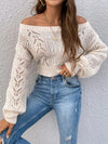 Explore More Collection - Openwork Off-Shoulder Long Sleeve Sweater