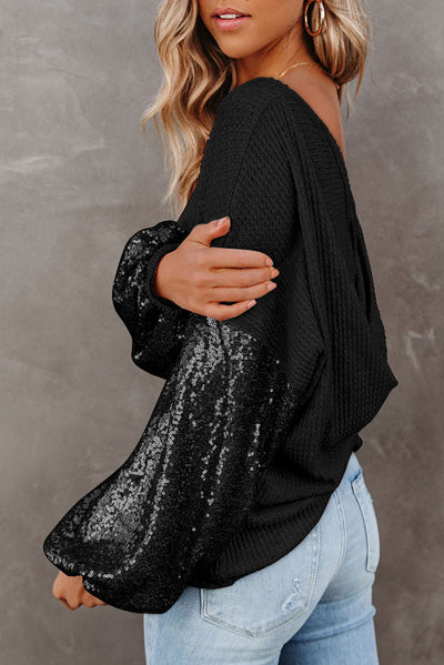 Explore More Collection - Sequin Waffle-Knit Blouse