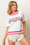 Explore More Collection - BiBi MAMA Contrast Trim Short Sleeve Sweater