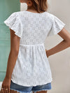Explore More Collection - Eyelet Tie Neck Cap Sleeve Blouse