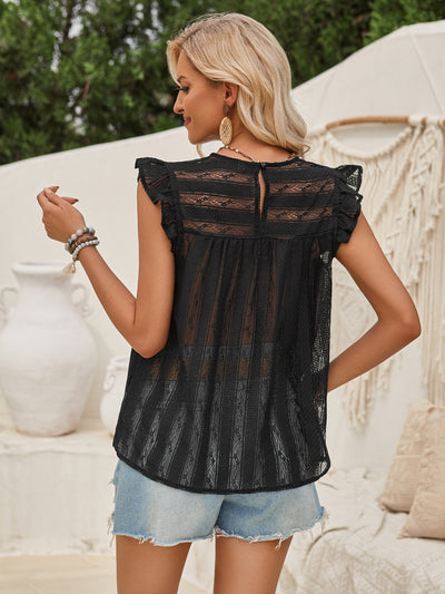 Explore More Collection - Ruffled Round Neck Cap Sleeve Blouse