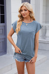 Explore More Collection - Pocketed Heathered Cap Sleeve T-Shirt