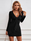 Explore More Collection - Plunge Long Sleeve Mini Dress