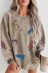 Explore More Collection - Animal Sequin Dropped Shoulder Sweatshirt
