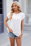 Explore More Collection - Pocketed Heathered Cap Sleeve T-Shirt