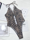 Explore More Collection - Leopard Cutout Halter Neck One-Piece Swimwear