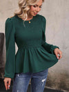 Explore More Collection - Round Neck Smocked Balloon Sleeve Top