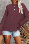 Explore More Collection - Openwork Lantern Sleeve Dropped Shoulder Sweater