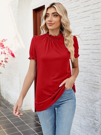 Explore More Collection - Frill Mock Neck Flounce Sleeve Blouse