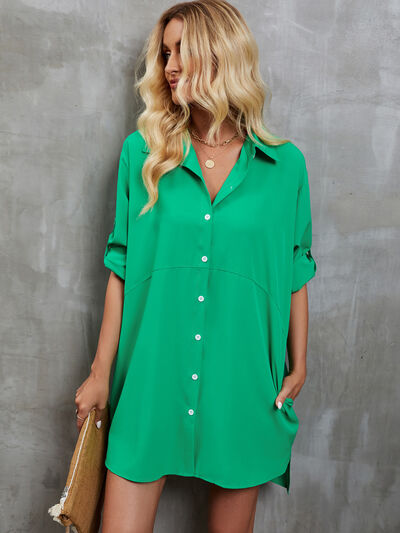 Explore More Collection - Pocketed Button Up Dropped Shoulder Oversized Shirt