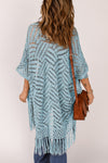 Explore More Collection - Openwork Open Front Cardigan with Fringes