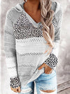 Explore More Collection - Full Size Openwork Leopard Drawstring Hooded Sweater