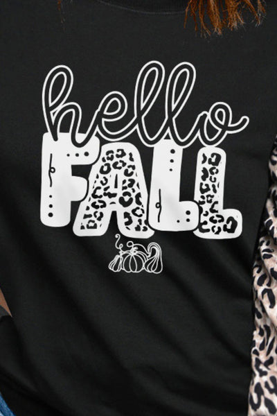 Explore More Collection - HELLO FALL Graphic Leopard Sweatshirt