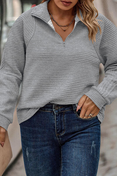 Explore More Collection - Plus Size Quarter Zip Long Sleeve T-Shirt