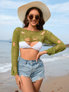 Explore More Collection - Distressed Boat Neck Long Sleeve Cover Up