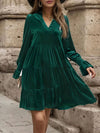 Explore More Collection - Notched Long Sleeve Tiered Dress