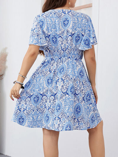 Explore More Collection - Plus Size Surplice Flutter Sleeve Mini Dress