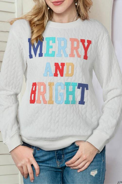 Explore More Collection - MERRY AND BRIGHT Cable Knit Pullover Sweatshirt