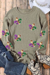 Explore More Collection - Mardi Gras Sequin Round Neck Dropped Shoulder Sweatshirt