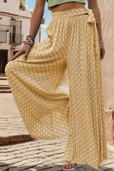 Explore More Collection - Printed Tied Wide Leg Pants