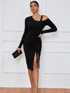 Explore More Collection - Ribbed Ruched Drawstring Wrap Dress