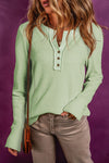 Explore More Collection - Buttoned Notched Neck Long Sleeve Top