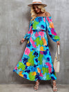 Explore More Collection - Printed Off-Shoulder Balloon Sleeve Tiered Dress