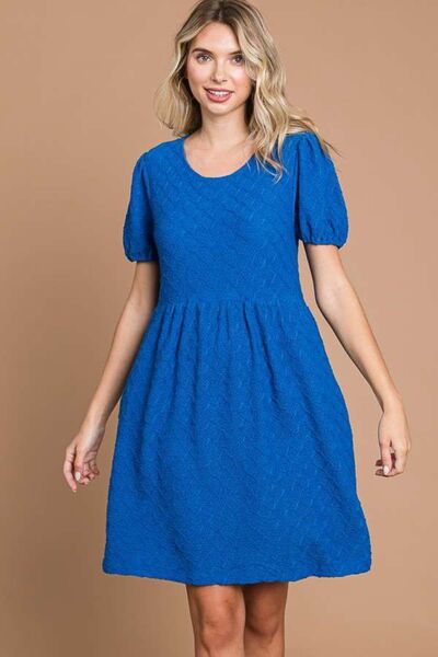 Explore More Collection - Culture Code Texture Round Neck Short Sleeve Dress with Pockets
