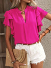 Explore More Collection - Ruffled Notched Short Sleeve Blouse