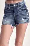 Explore More Collection - RISEN Mid Rise Raw Hem Denim Shorts