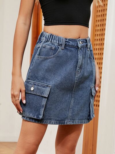 Explore More Collection - High Waist Denim Skirt