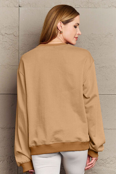 Explore More Collection - Simply Love Full Size NEVER TOO COLD FOR ICED COFFEE Round Neck Sweatshirt