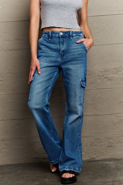 Explore More Collection - Kancan Holly High Waisted Cargo Flare Jeans