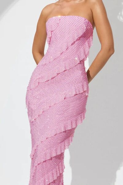 Explore More Collection - Sequin Ruffled Straight Across Dress