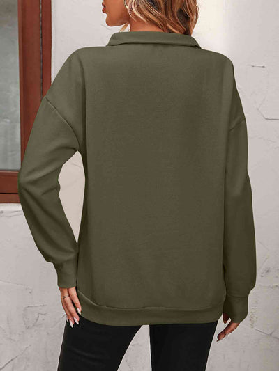Explore More Collection - Zip-Up Dropped Shoulder Sweatshirt