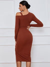 Explore More Collection - Ribbed Ruched Drawstring Wrap Dress