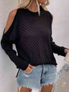 Explore More Collection - Cable-Knit Cold Shoulder Sweater