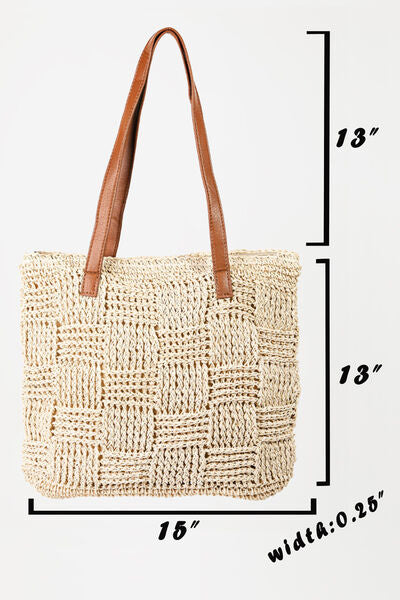 Explore More Collection - Fame Braided Faux Leather Strap Tote Bag