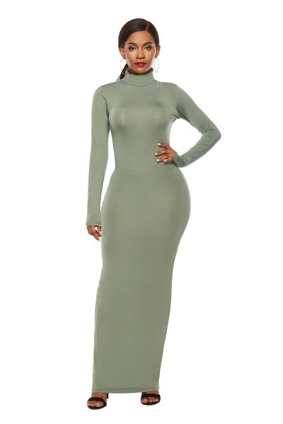 Explore More Collection - Mock Neck Long Sleeve Maxi Slim Dress