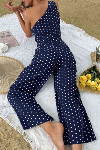 Explore More Collection - Polka Dot One-Shoulder Jumpsuit