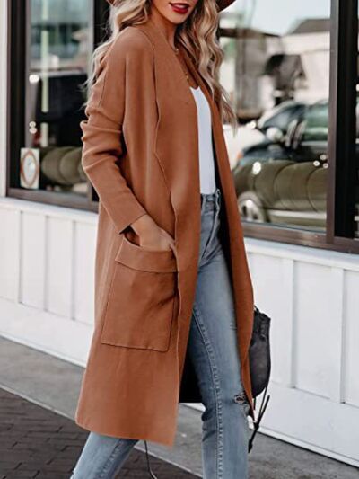 Explore More Collection - Open Front Dropped Shoulder Outerwear